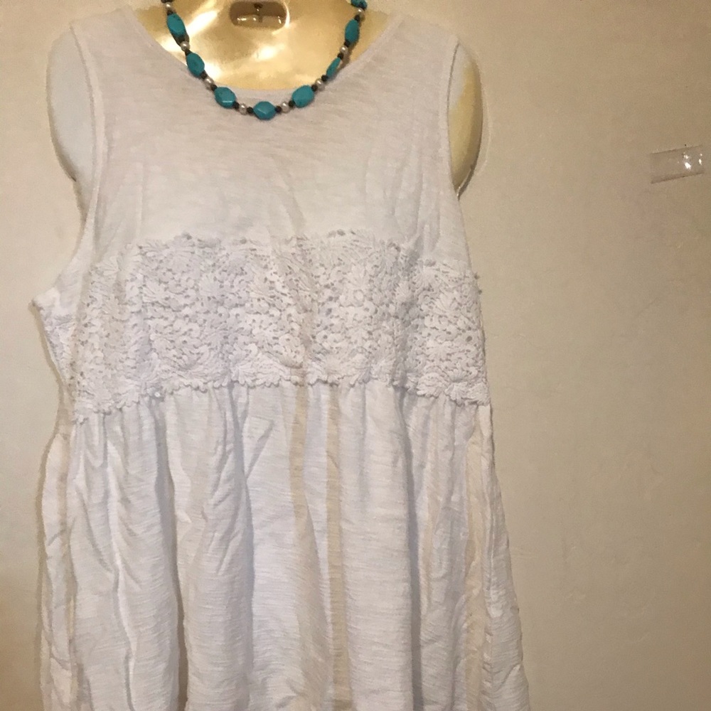 White top with lace.  Tank Style.